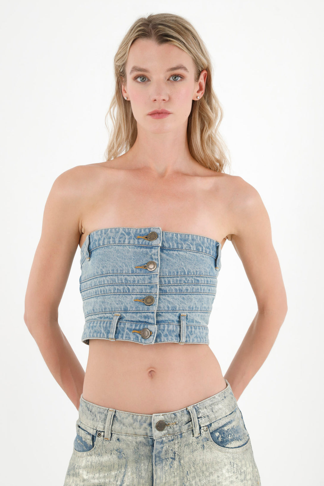 Women's Blue Strapless Crop Top