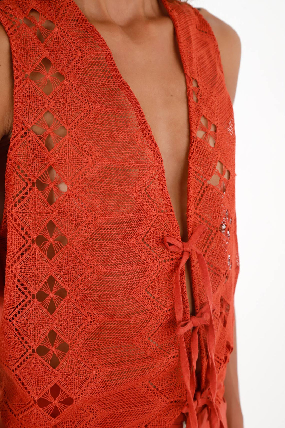 Women's Red Vest with Woven Details