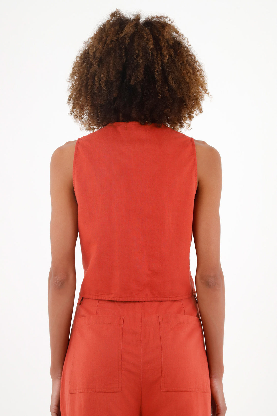 Women's Red Vest with Woven Details