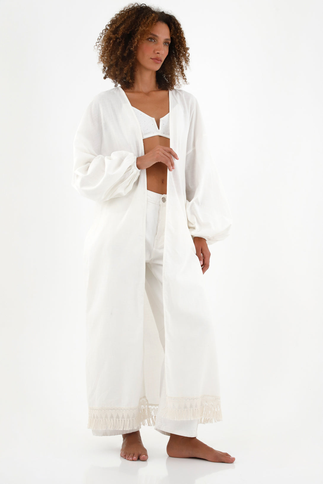 Women's Ecru Linen Kimono