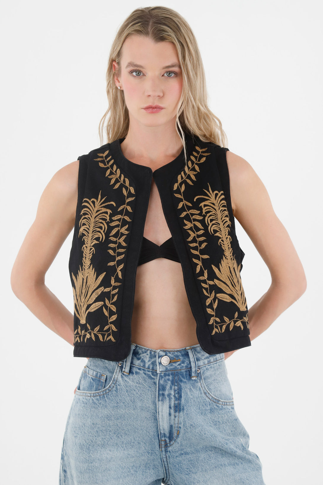 Women's Embroidered Black Vest