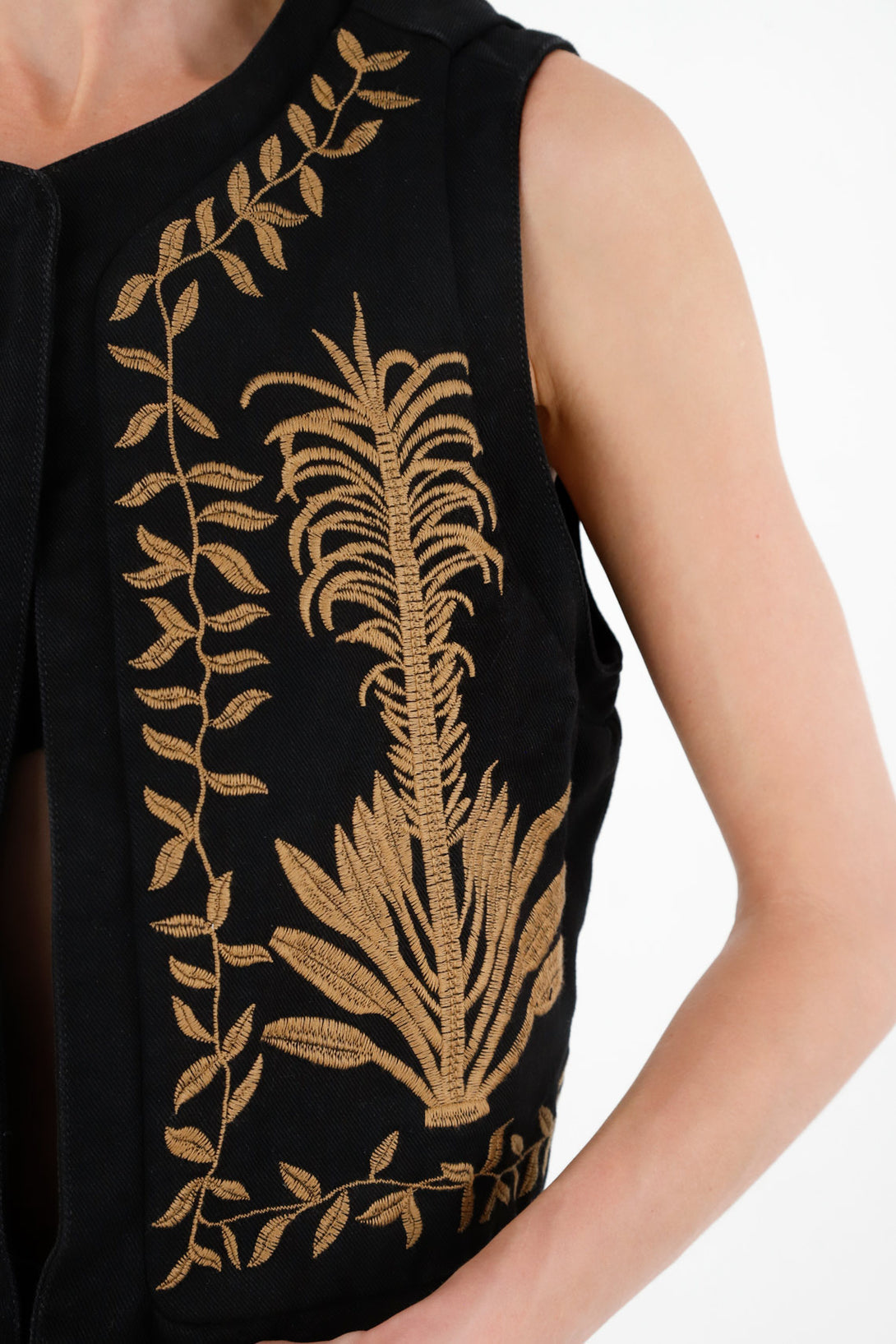 Women's Embroidered Black Vest