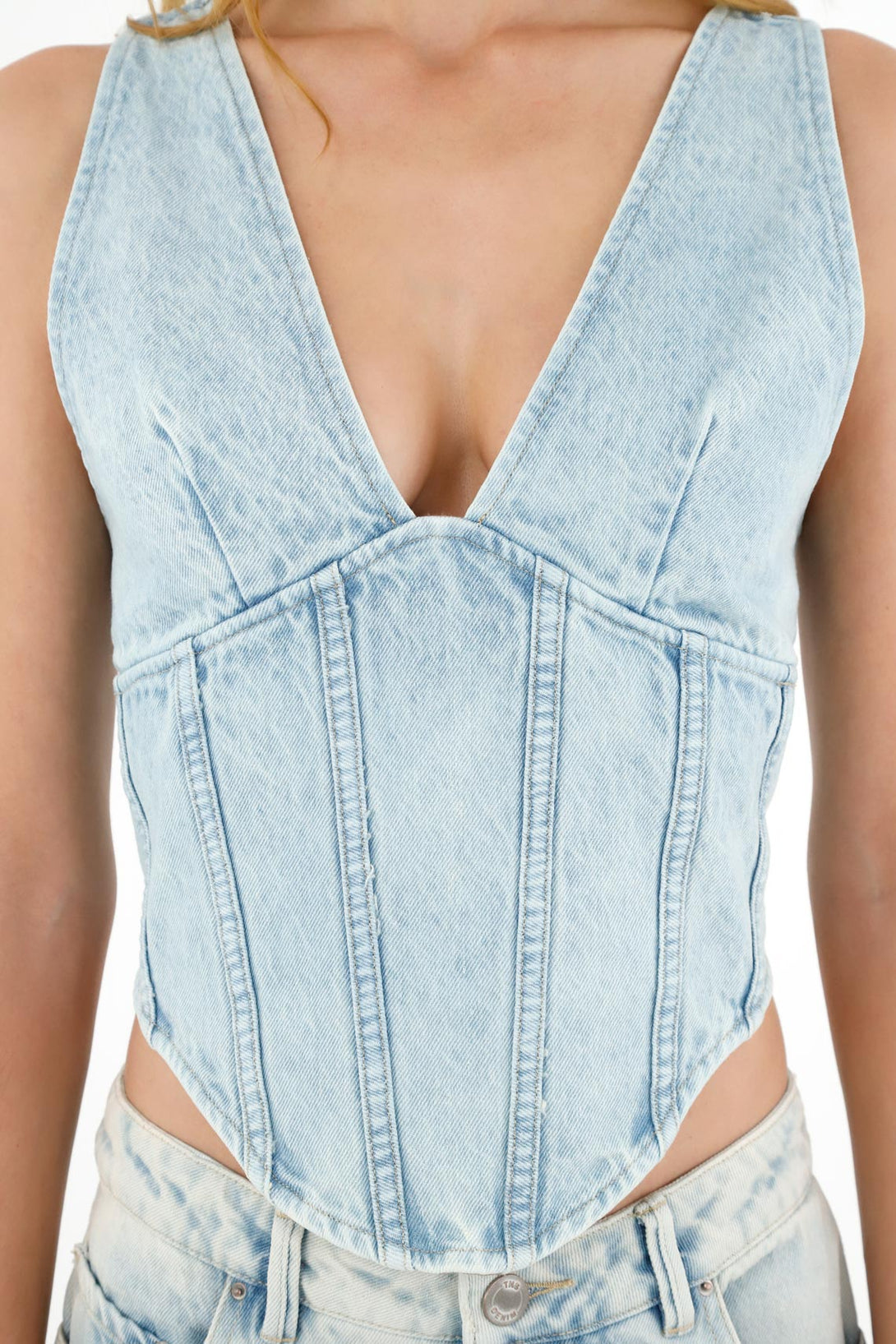 Women's Blue Corset-Style Top