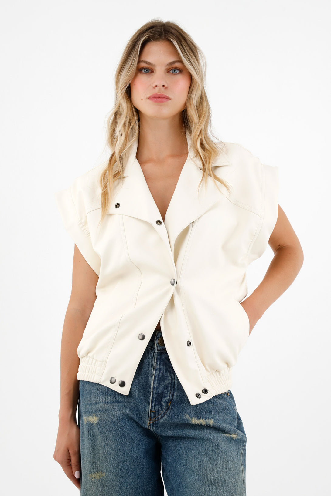 Women's Off-White Synthetic Vest