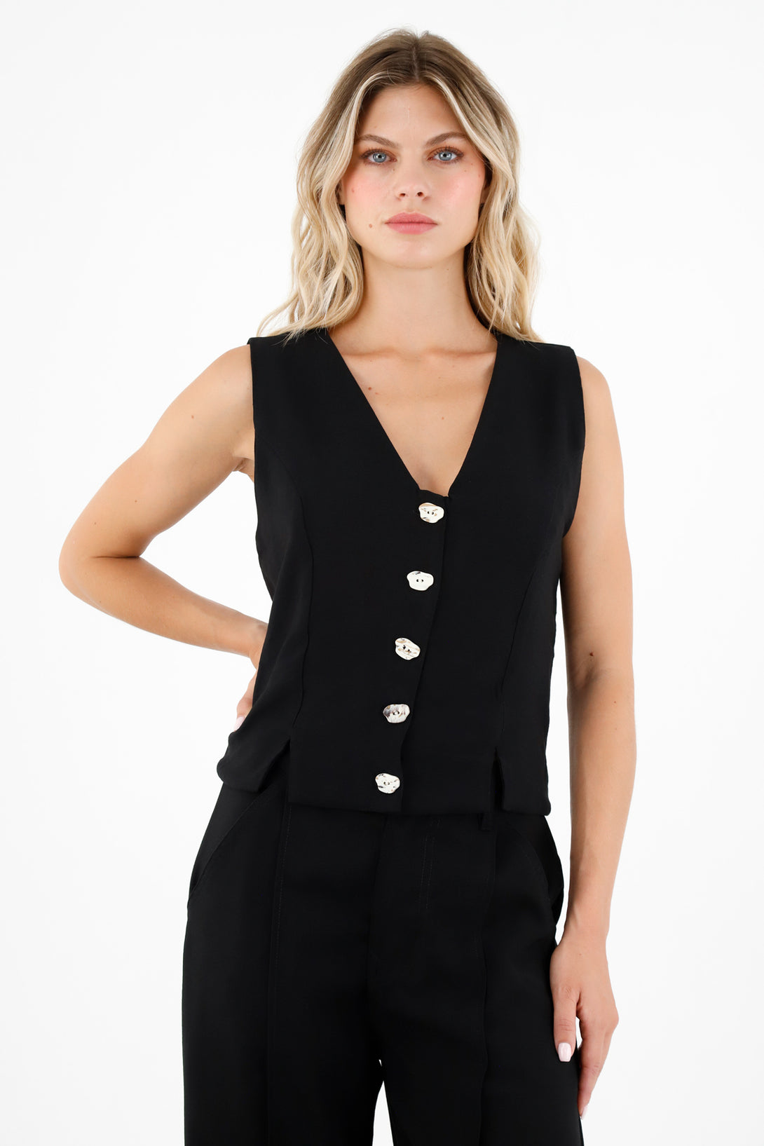 Women's Black Buttoned Vest