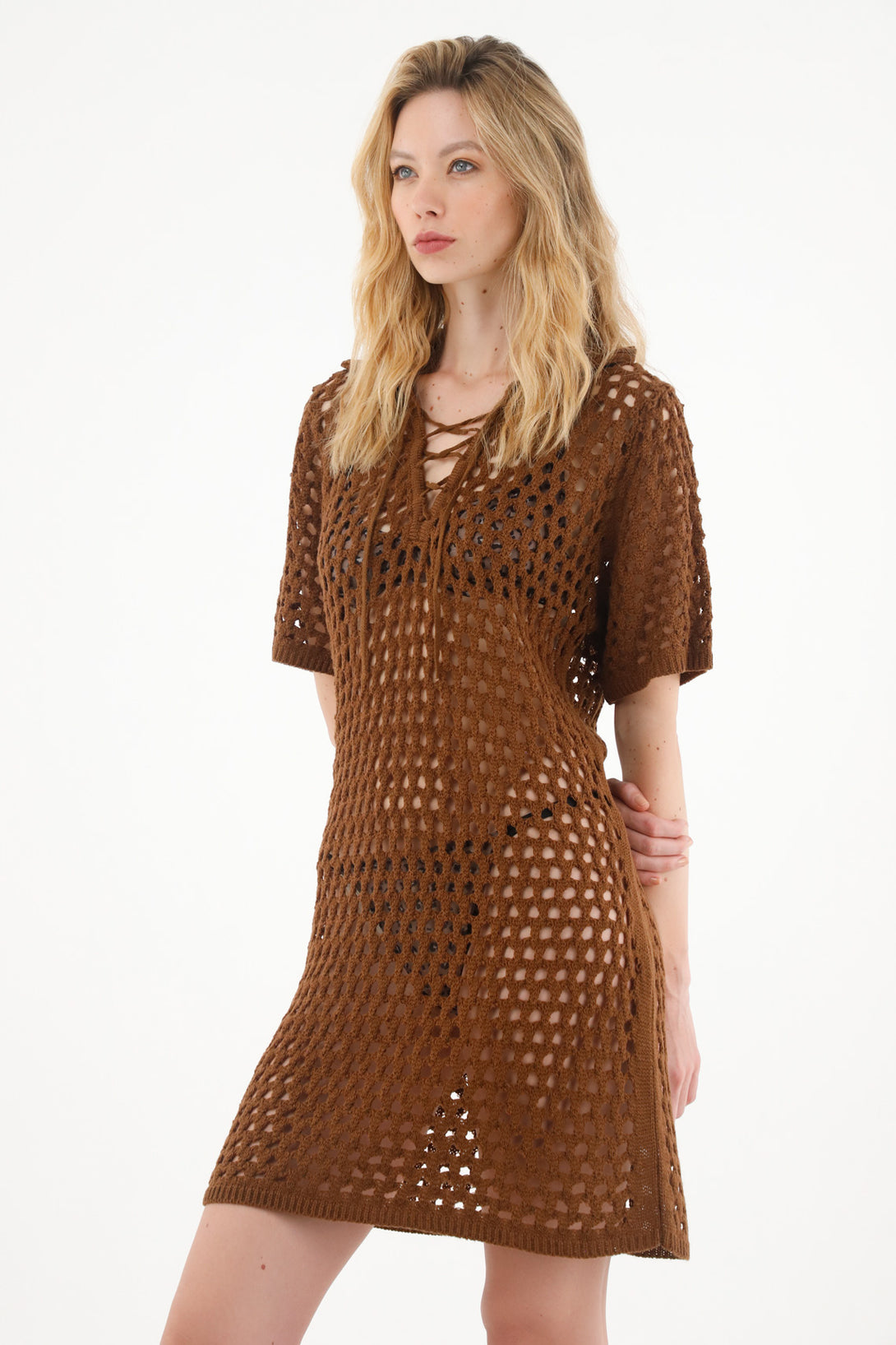 Women's Short Knit Brown Dress