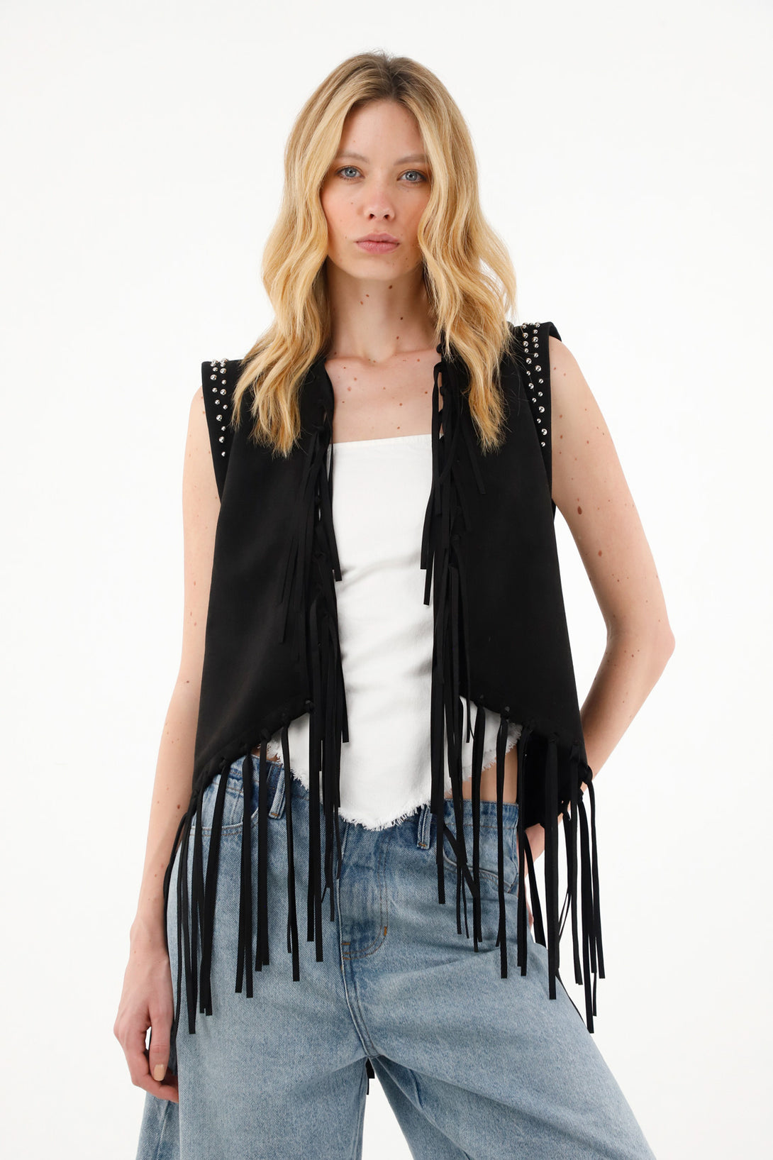 Women's Black Fringe Vest