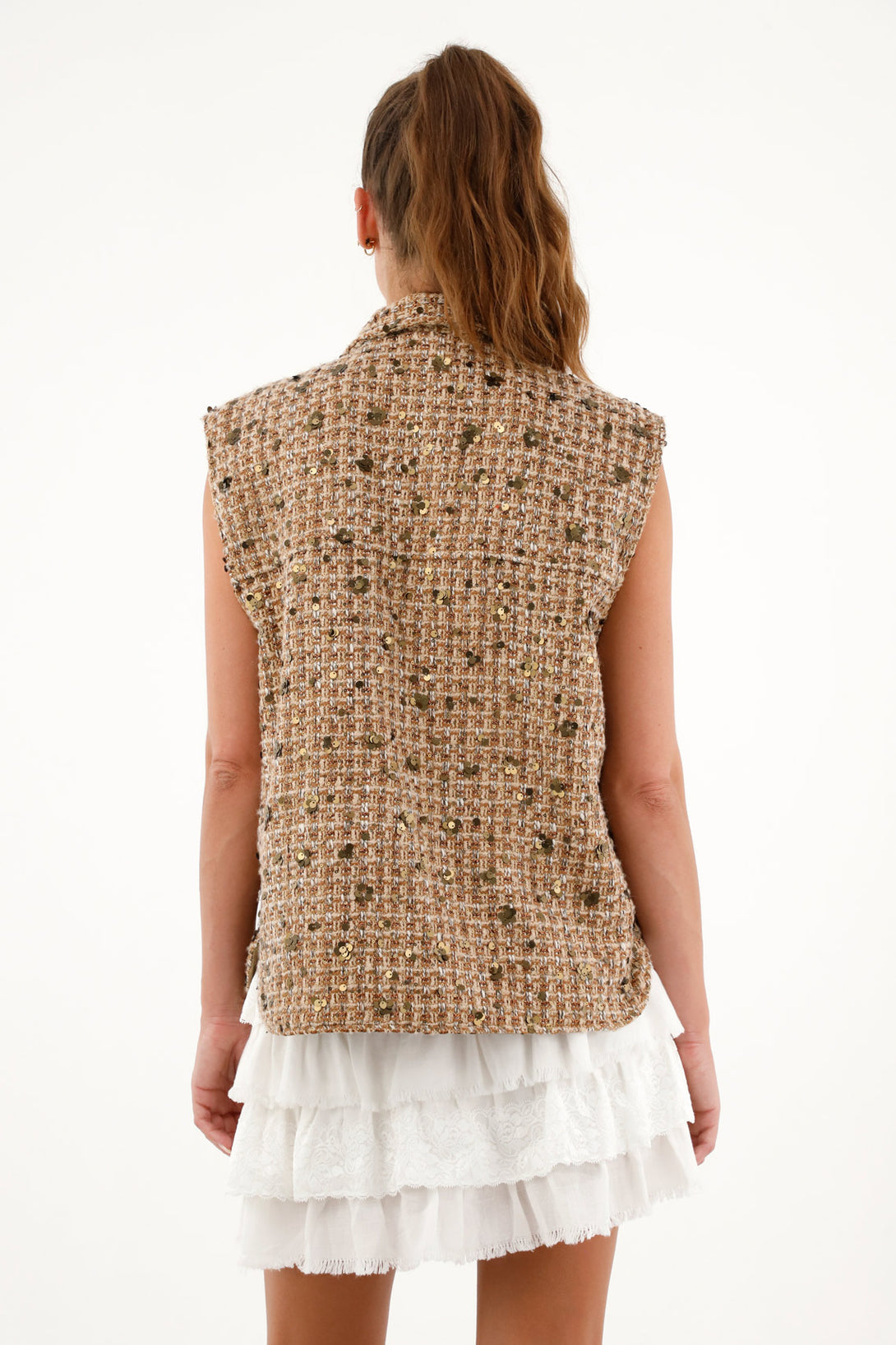 Women's Off-White Sequin Shimmer Vest