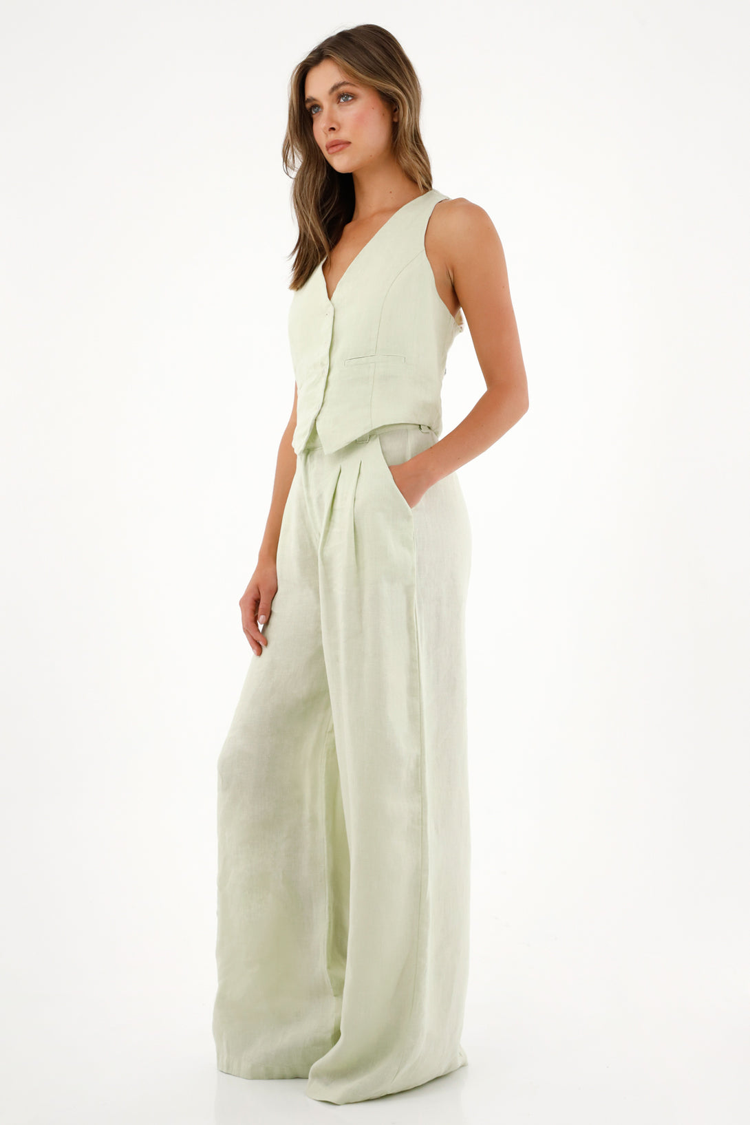 Women's green linen vest