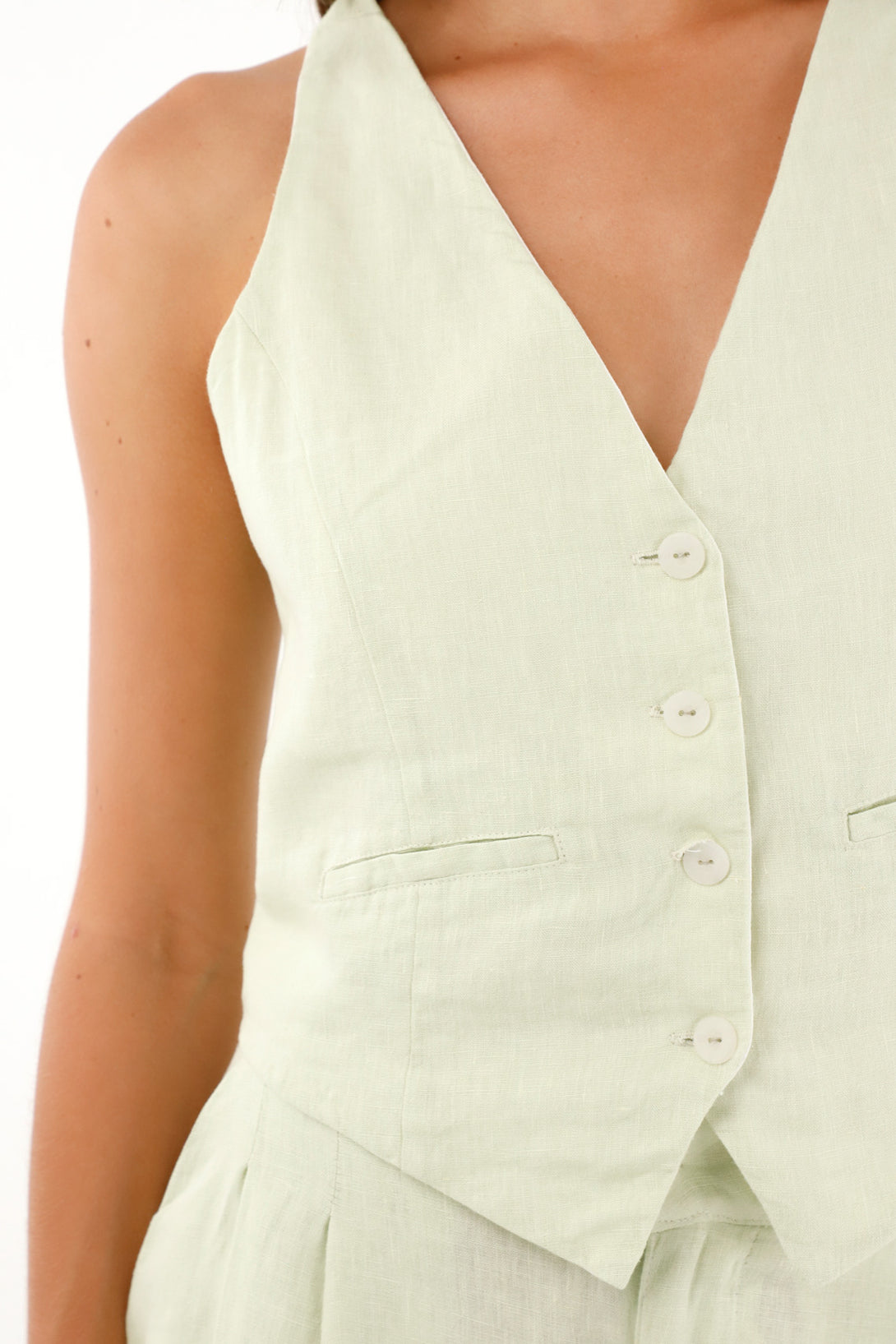 Women's green linen vest