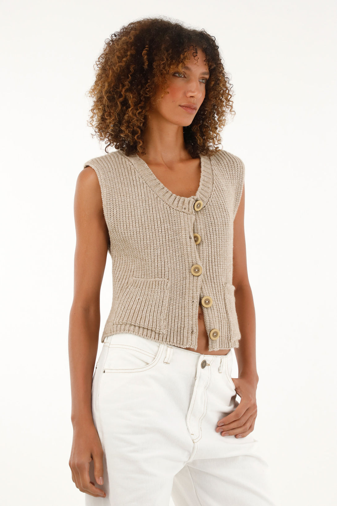 Women's brown heavy knit vest