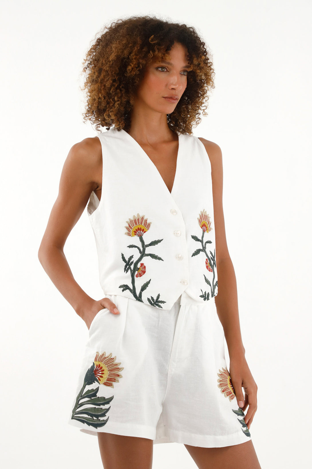 Women's cream vest with embroidered details