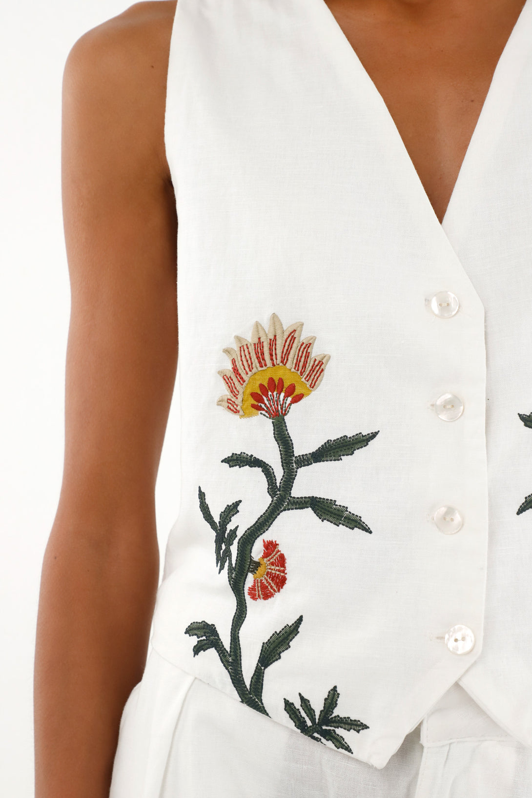 Women's cream vest with embroidered details