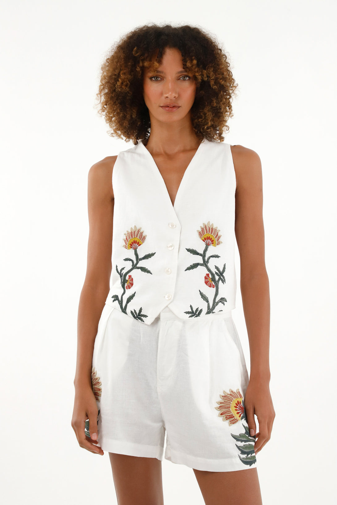 Women's cream vest with embroidered details