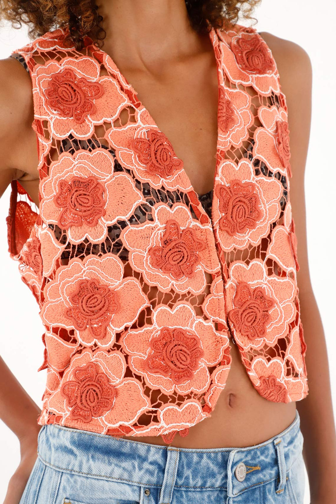 Women's orange embroidered vest