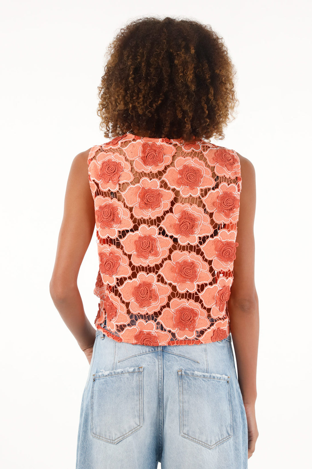 Women's orange embroidered vest