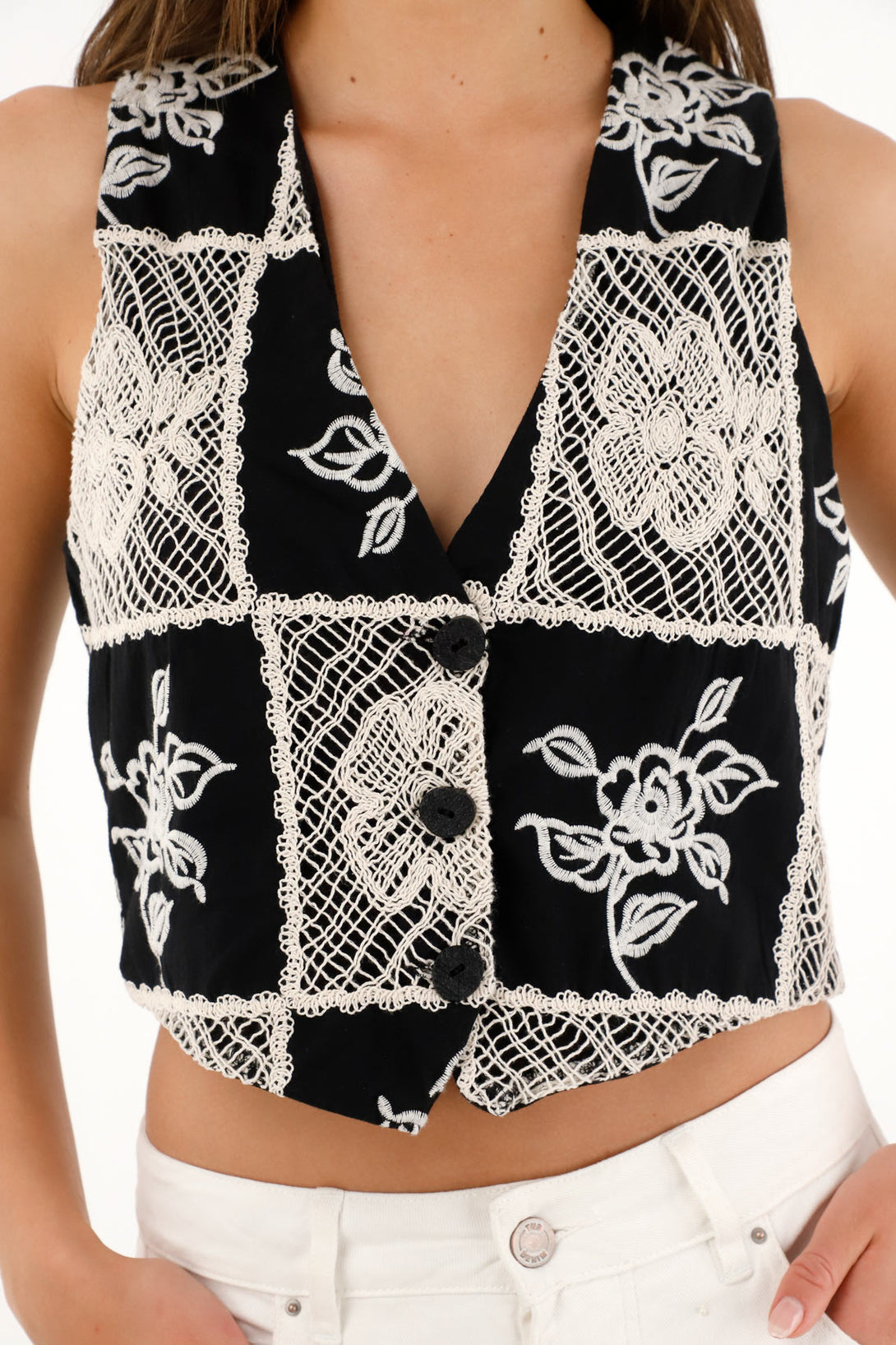 Women's black embroidered vest