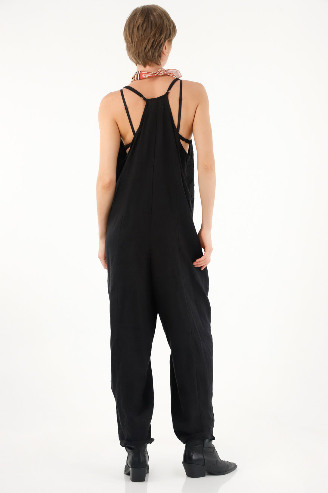 Women's overall in black with straps