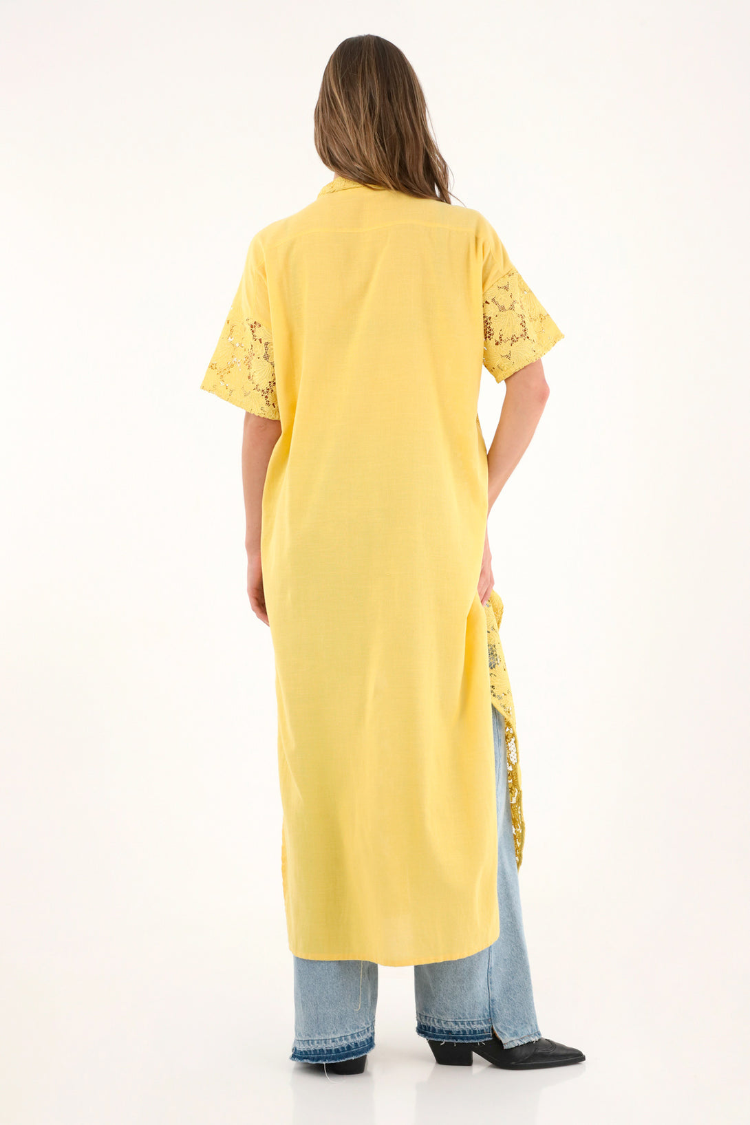 Women's yellow kimono with embroidered fabric