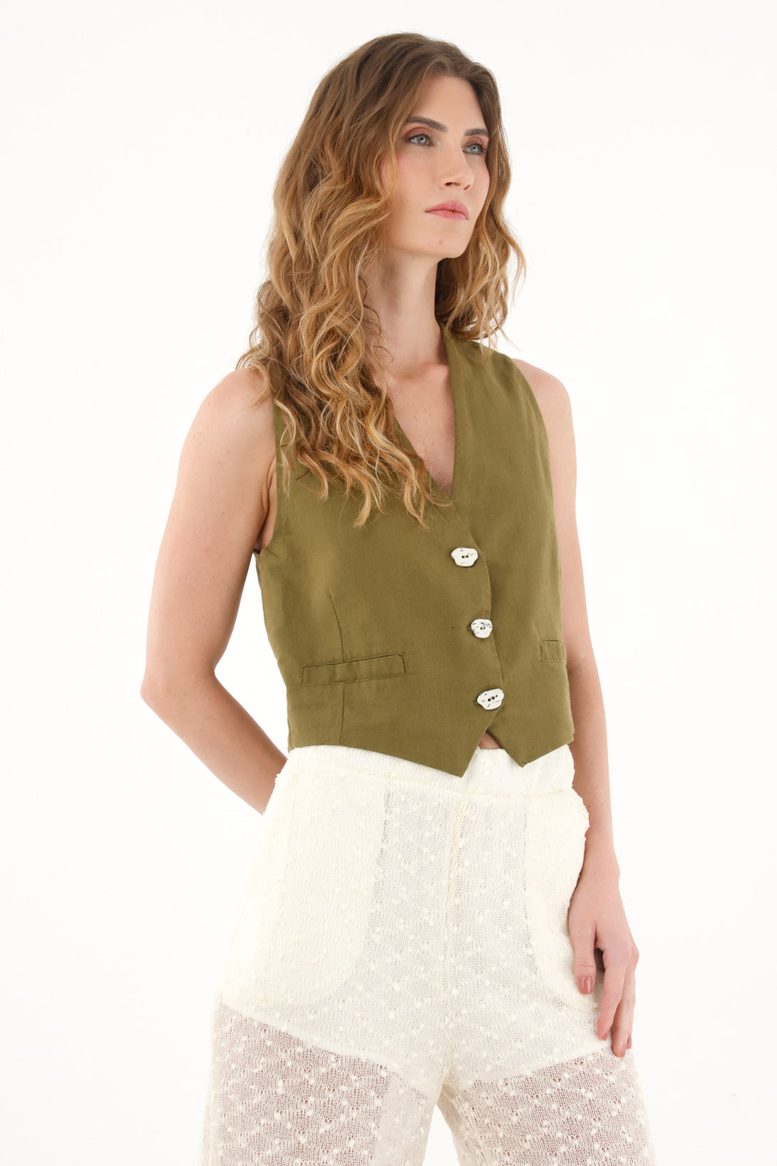 Women's green button-up vest