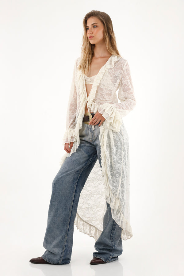 Women's Long Lace Kimono with Boleros