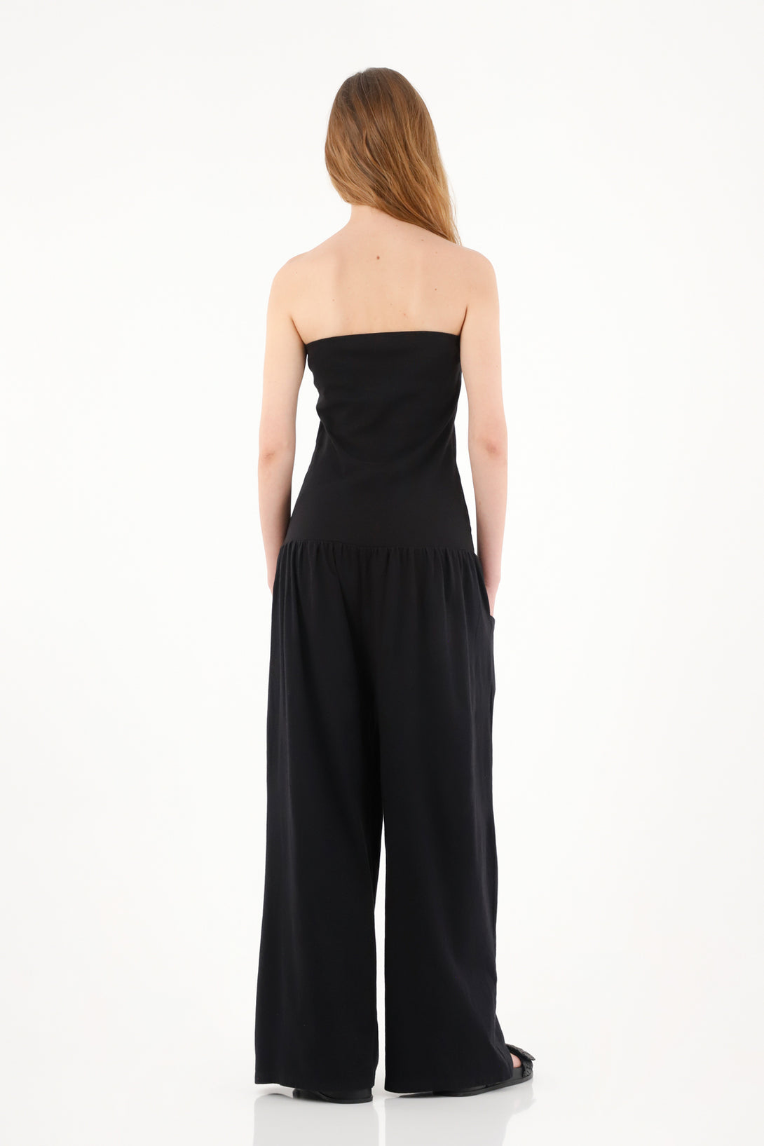 Women's Black Strapless Long Jumpsuit