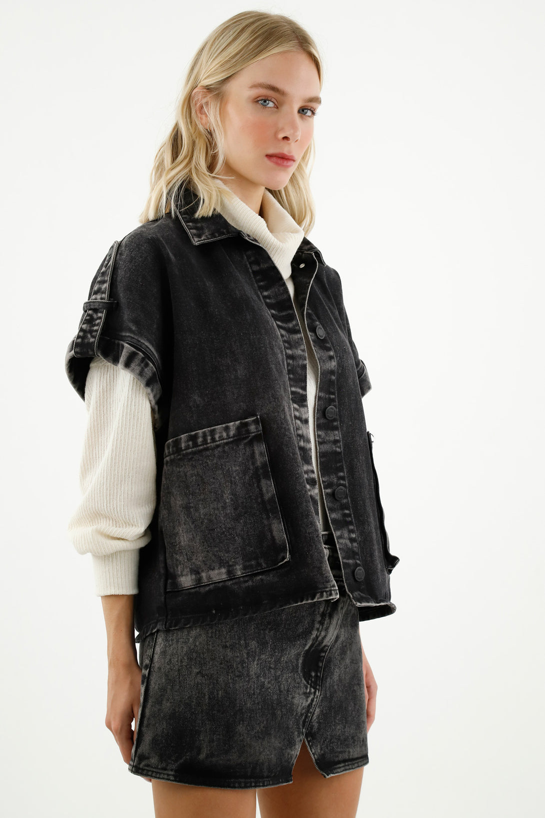 Women's Black Denim Vest