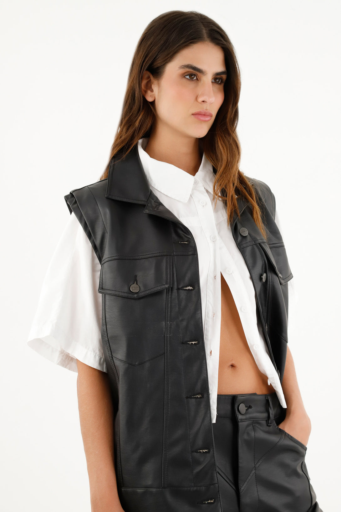 Women's Black Faux Leather Vest