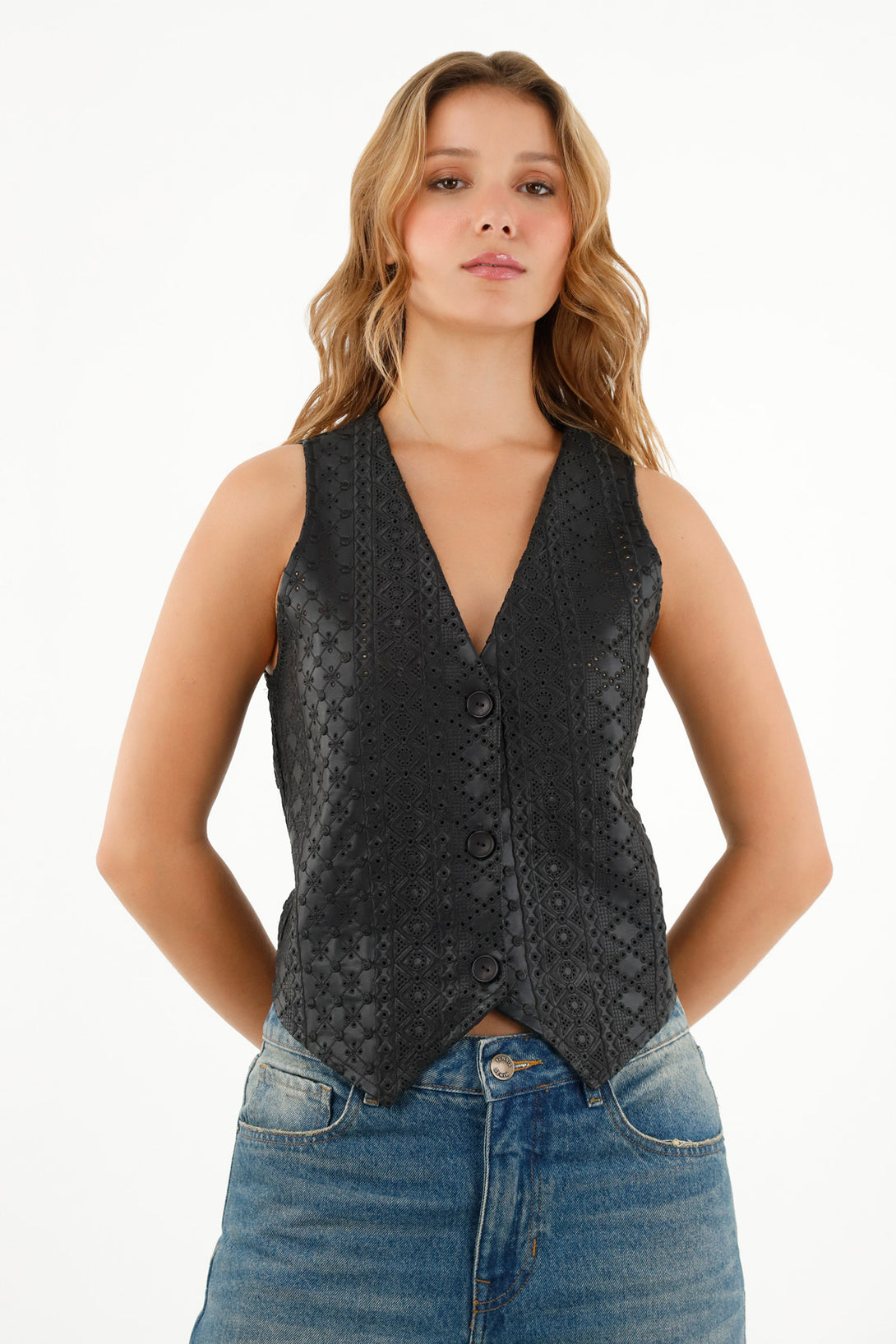 Women's Black Faux Leather Vest