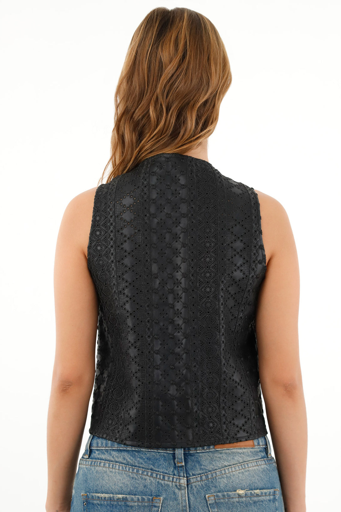 Women's Black Faux Leather Vest