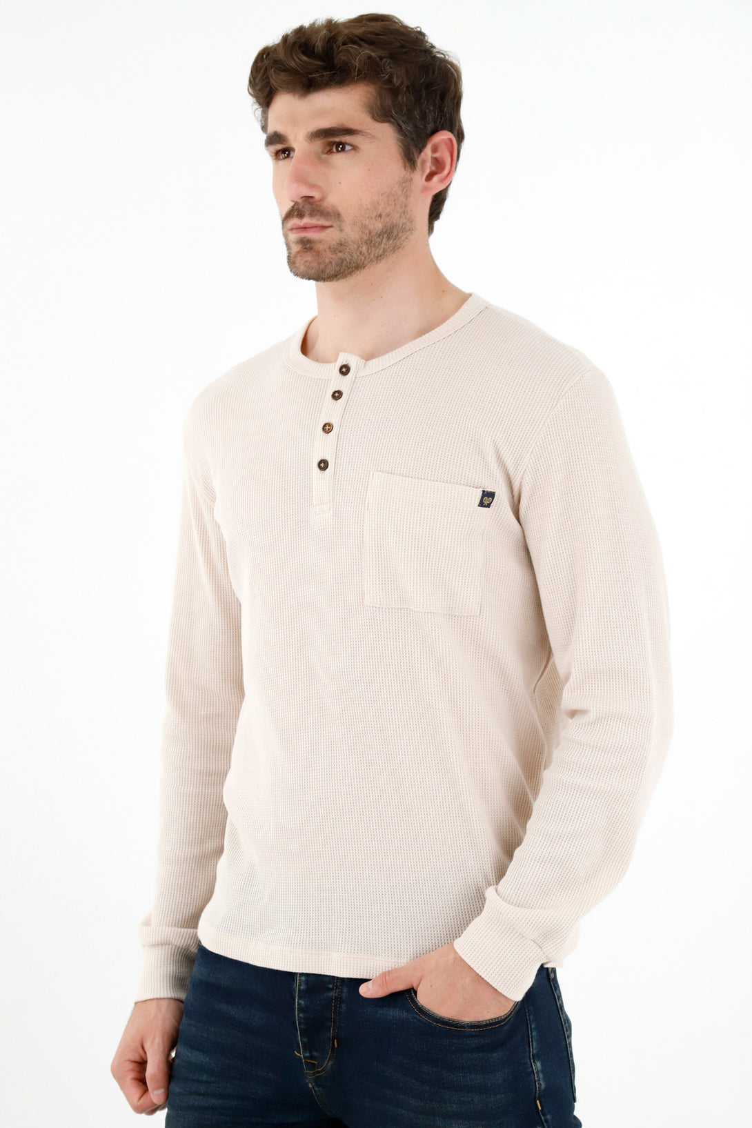 Men's Ecru Patch Pocket Sweater