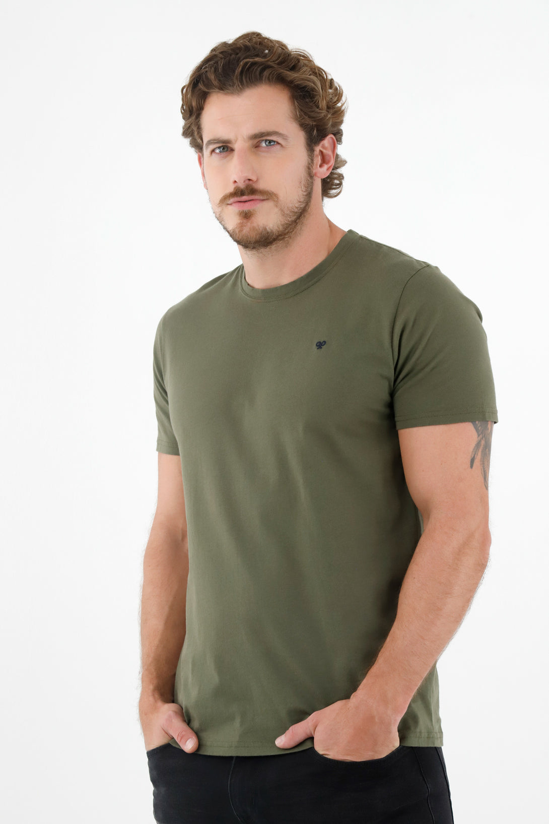 Camiseta verde cuello redondo para hombre