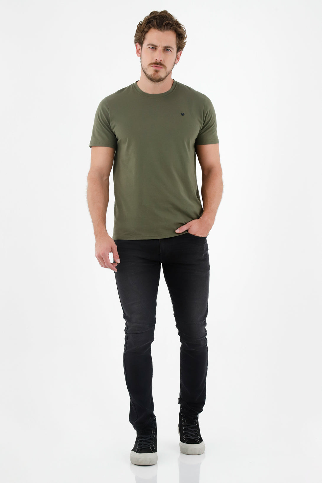 Camiseta verde cuello redondo para hombre