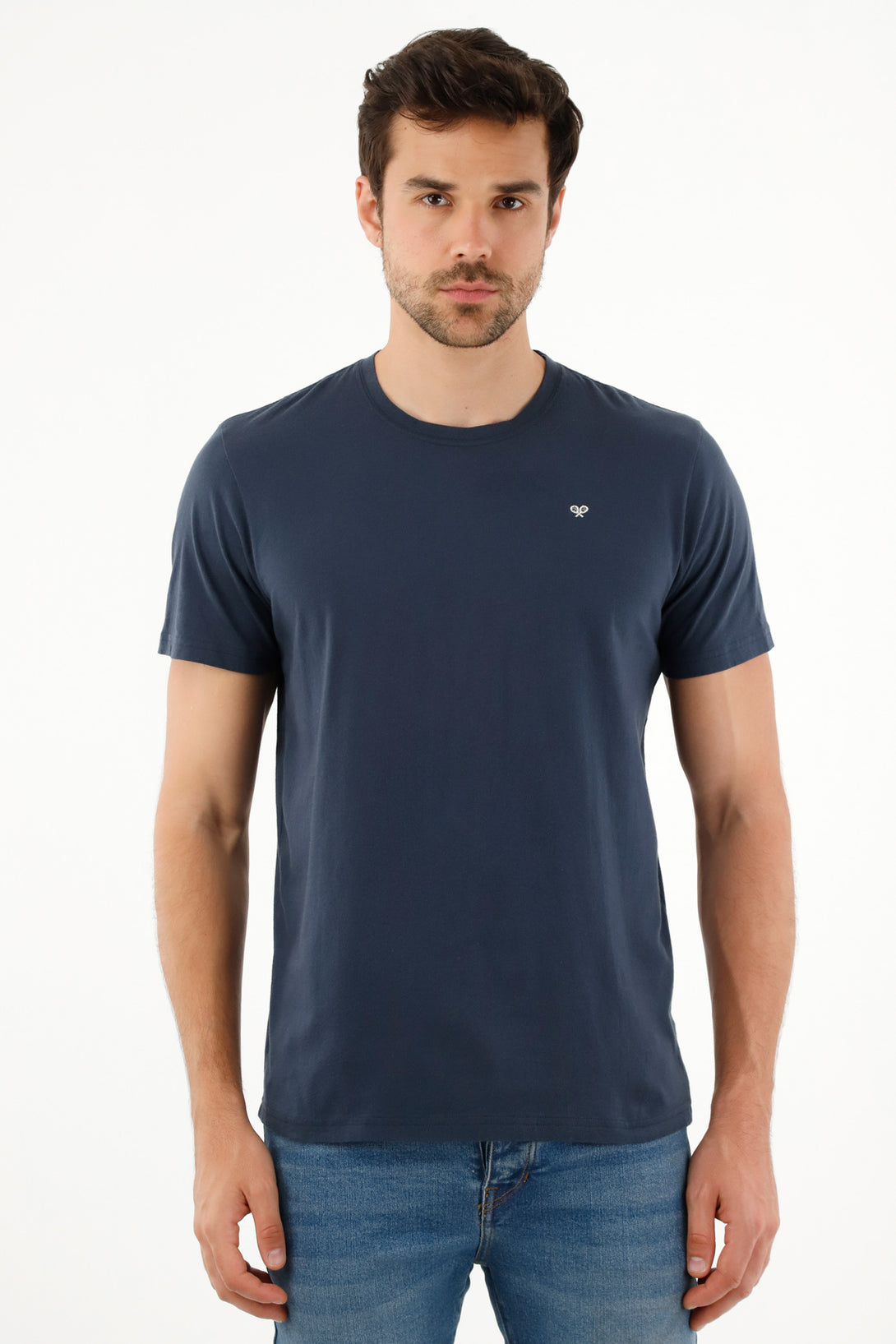 Men's Blue T-Shirt with White Embroidered Racket