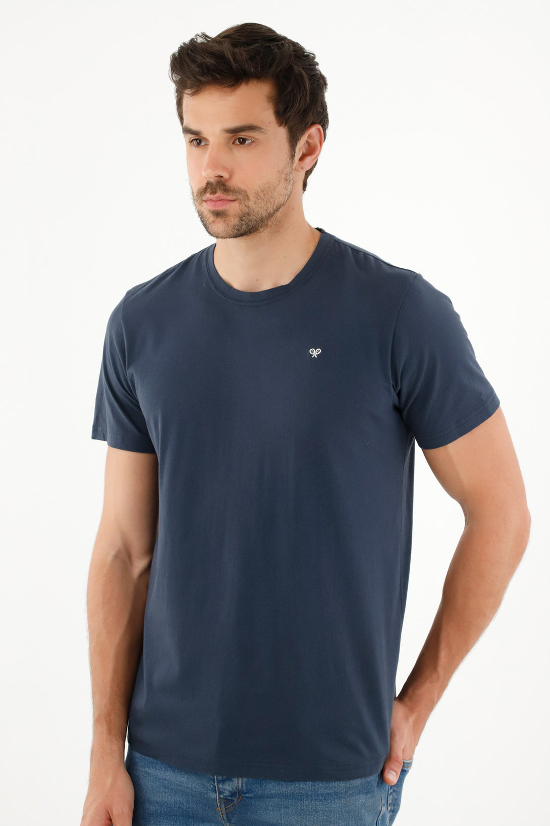 Men's Blue T-Shirt with White Embroidered Racket