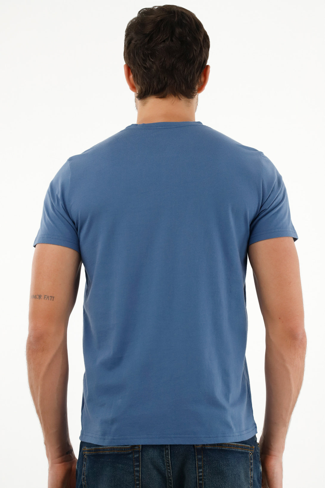 Camiseta azul con raqueta bordada para hombre