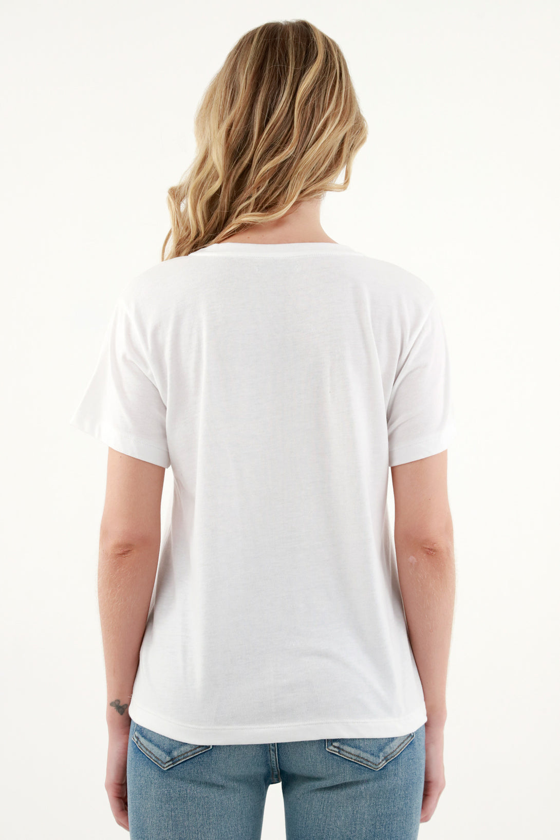 Women's Basic White Printed T-Shirt