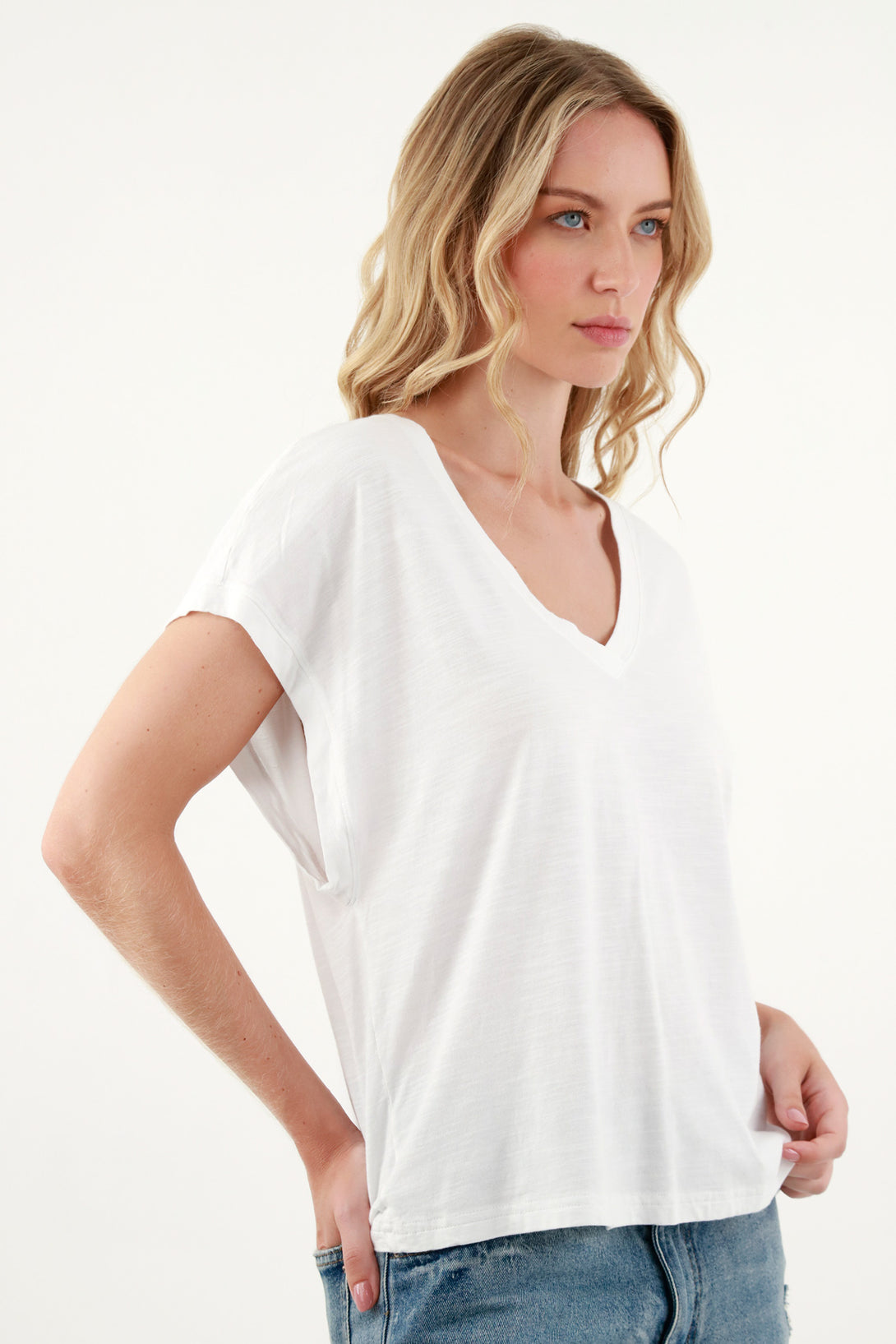 Women's White Rolled-Sleeve T-Shirt