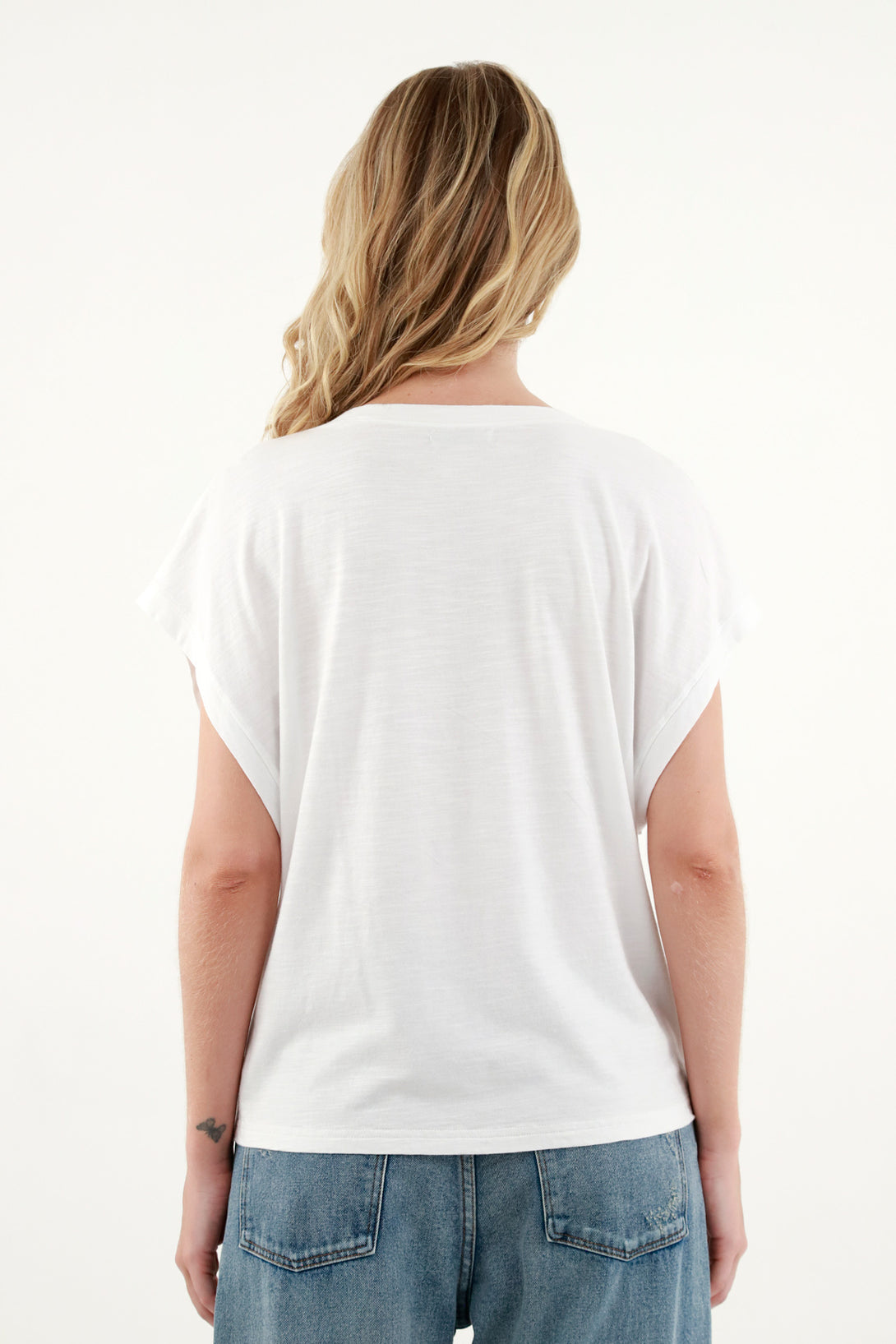 Women's White Rolled-Sleeve T-Shirt