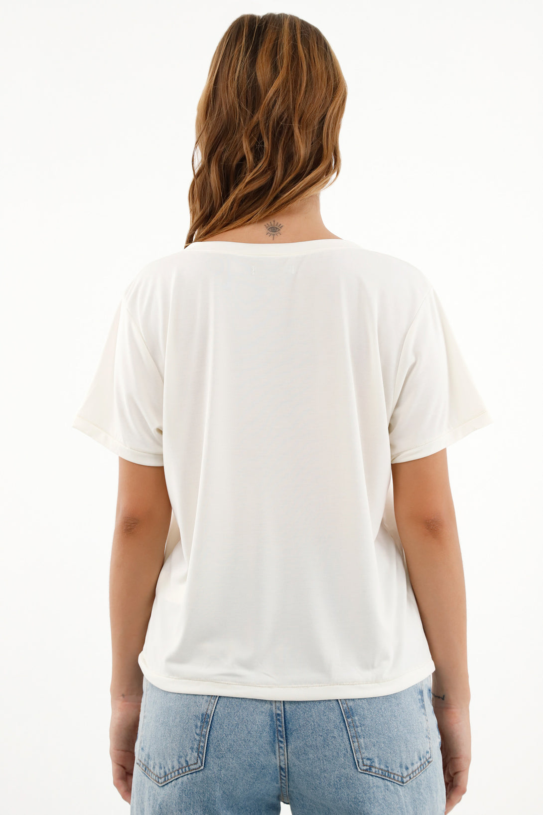 Women's Ecru Flowing Fabric T-Shirt