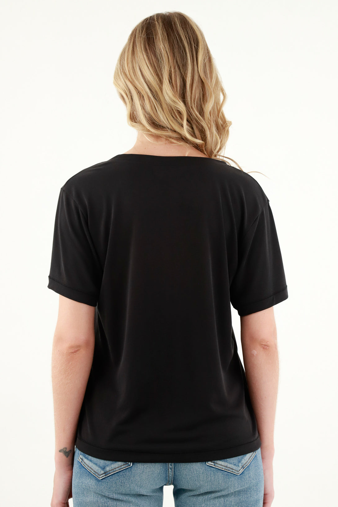 Women's Black Flowing Fabric T-Shirt