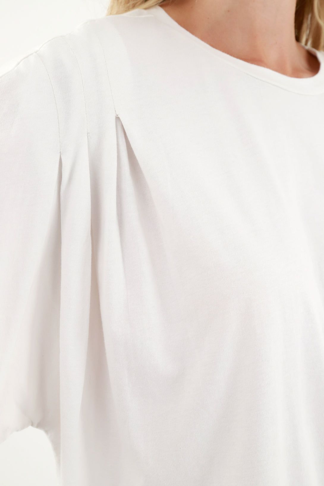 Women's White Decorative Pleats T-Shirt