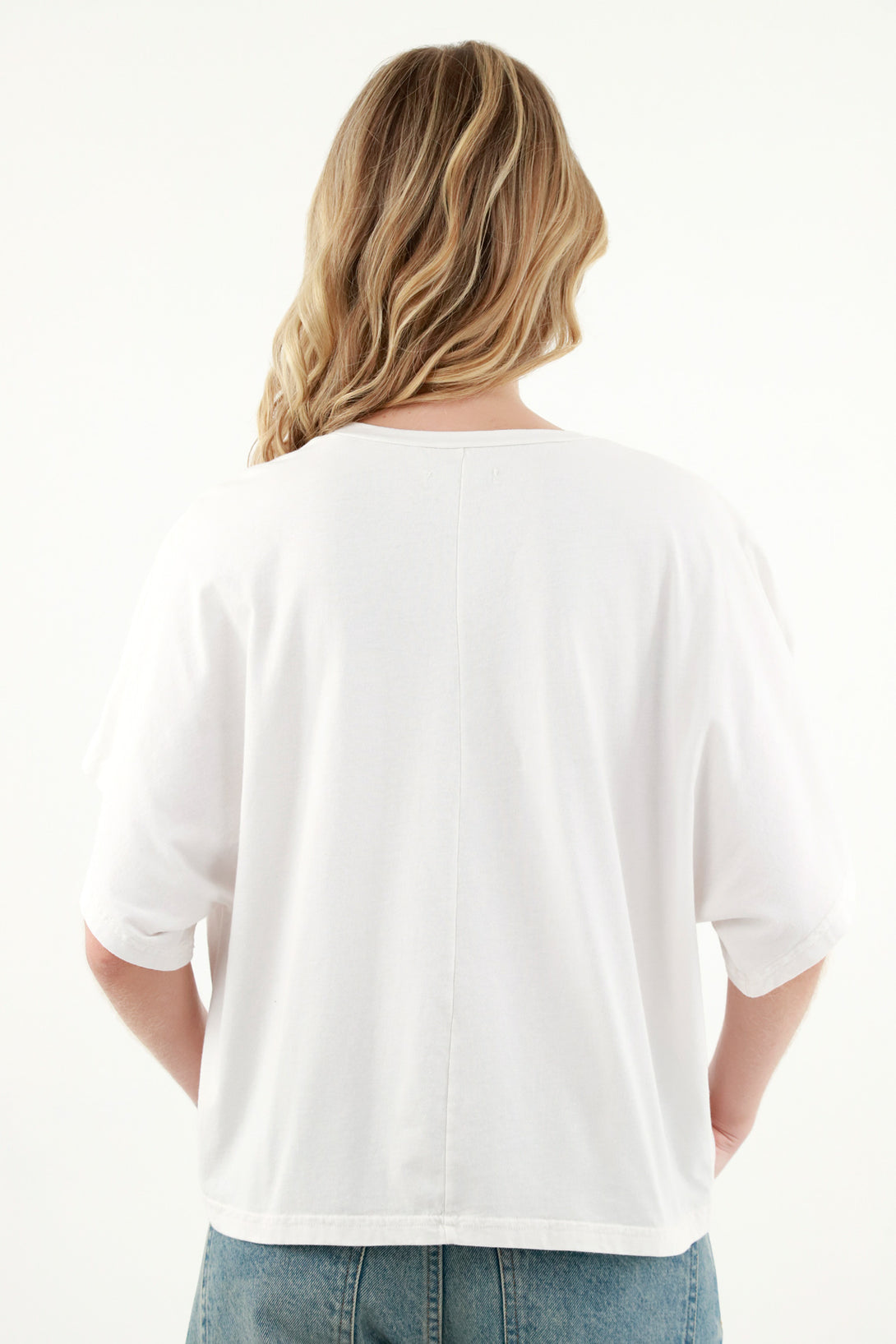 Women's White Decorative Pleats T-Shirt