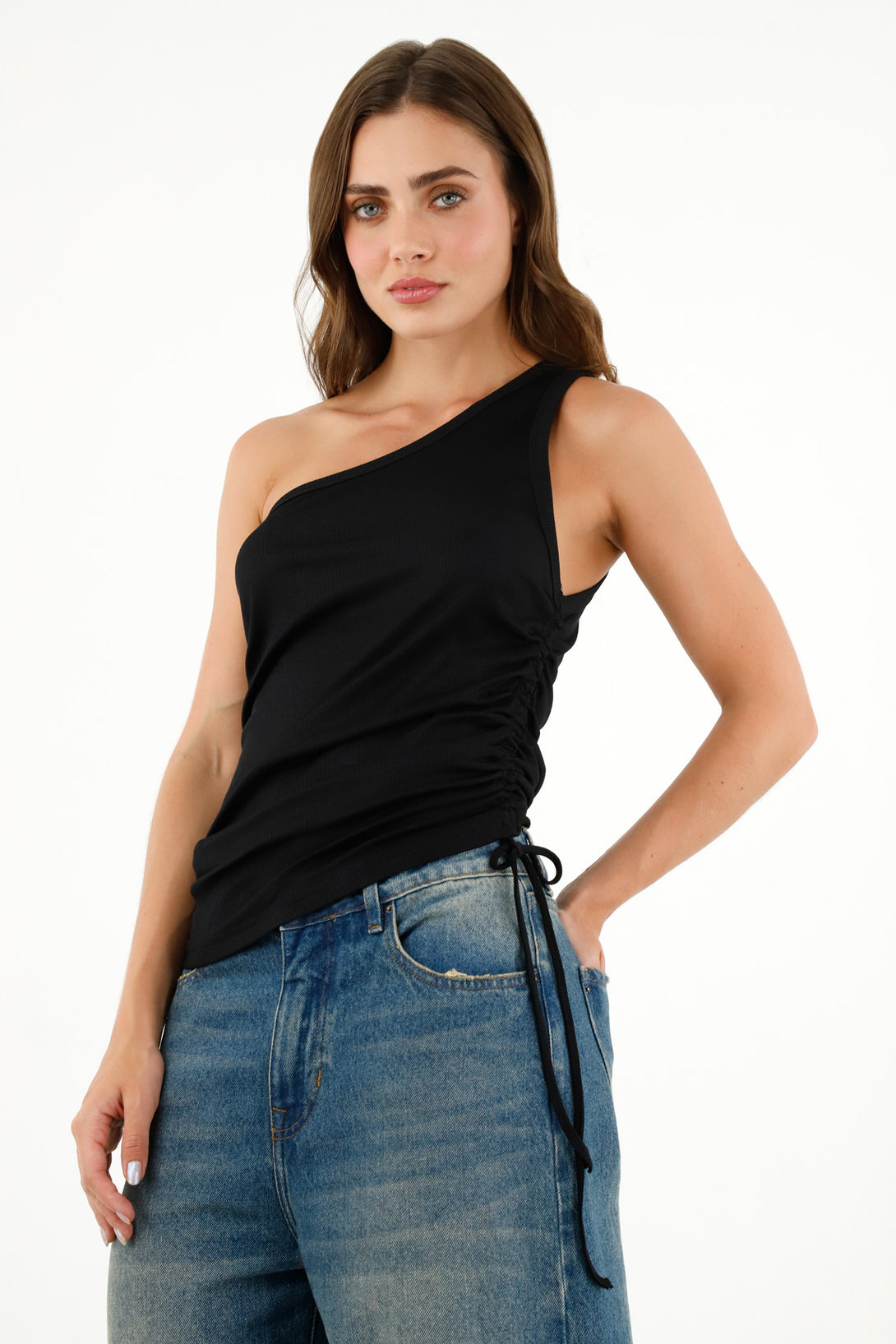 Women's Black One-Shoulder T-Shirt