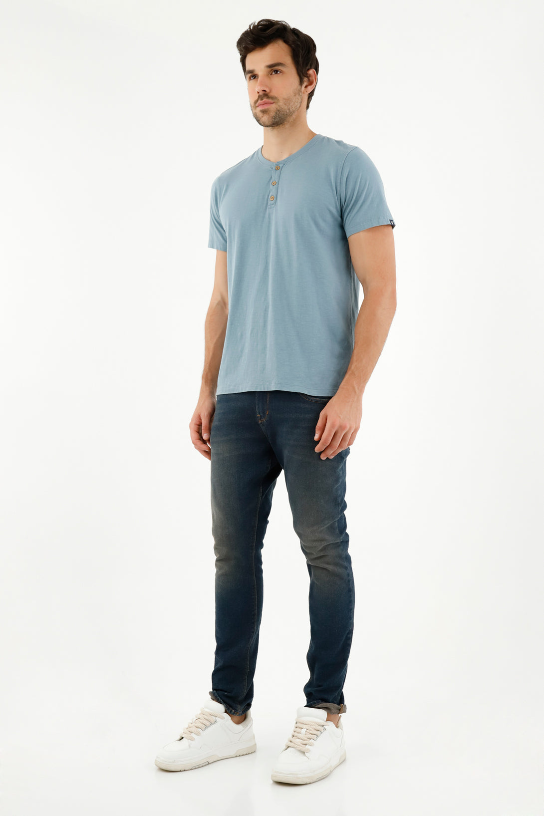 Men's Blue Nehru Collar Tee