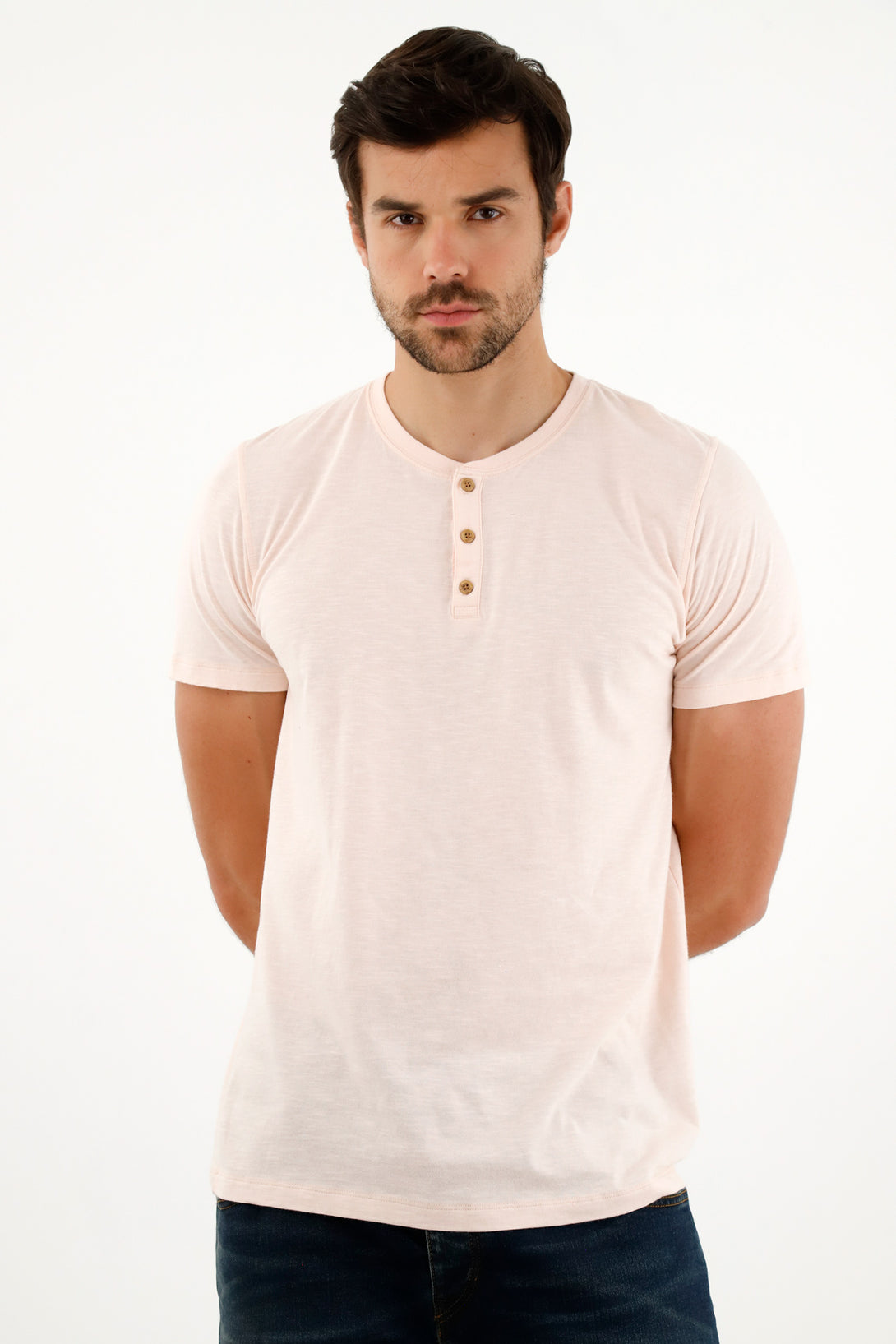 Men's Pink Nehru Collar Tee