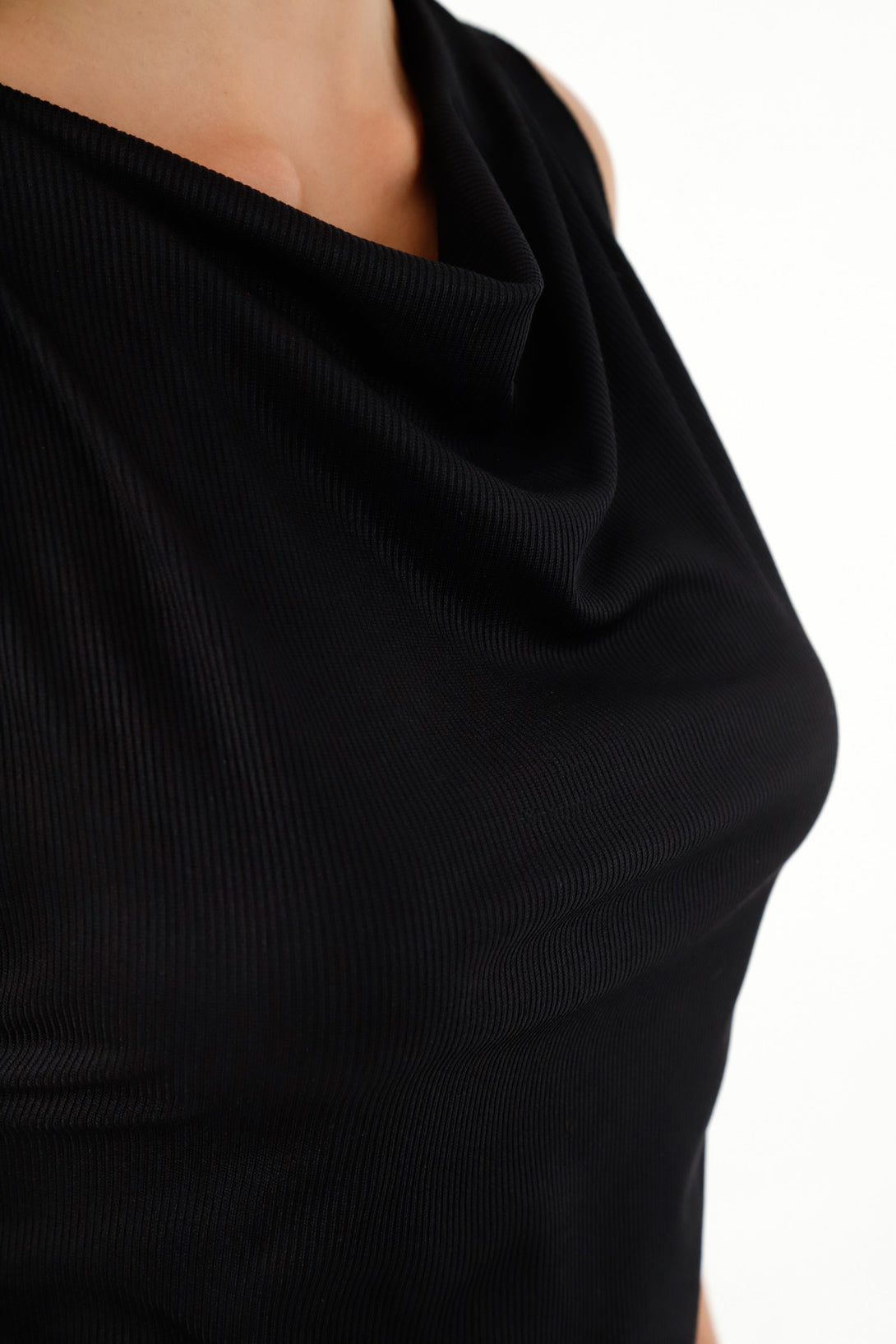 Women's Black Draped Neck T-Shirt