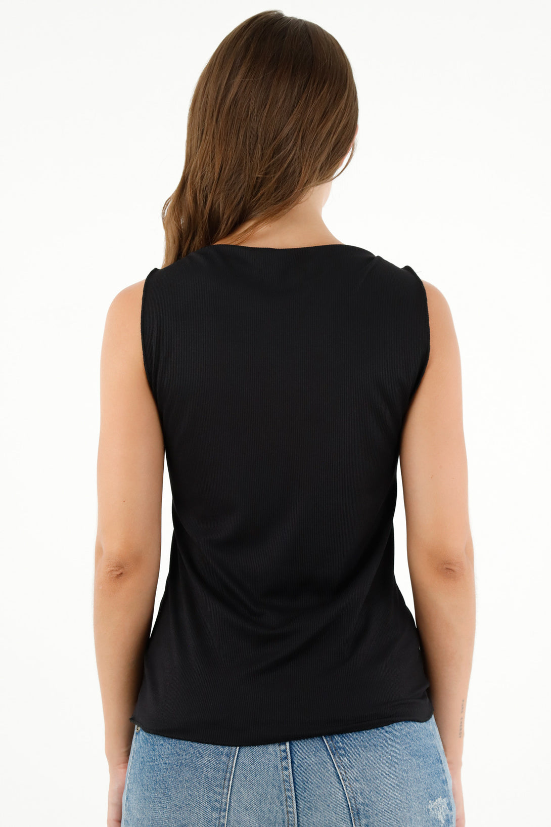 Women's Black Draped Neck T-Shirt