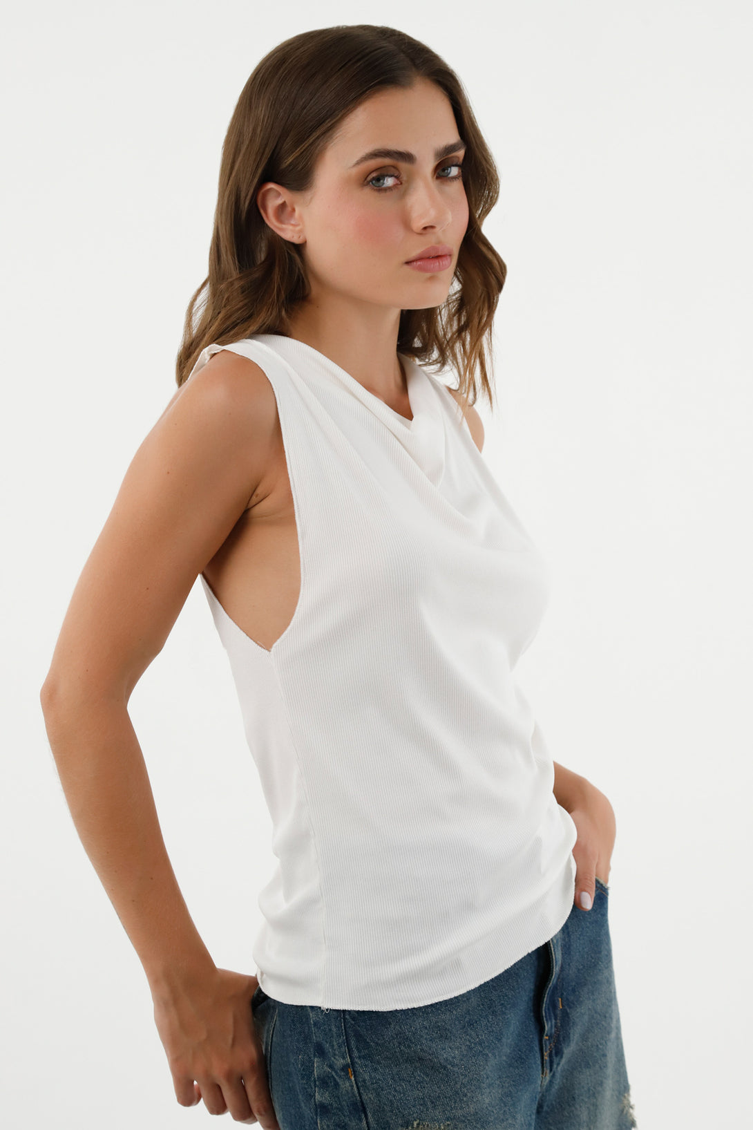 Women's Ecru Sleeveless T-Shirt