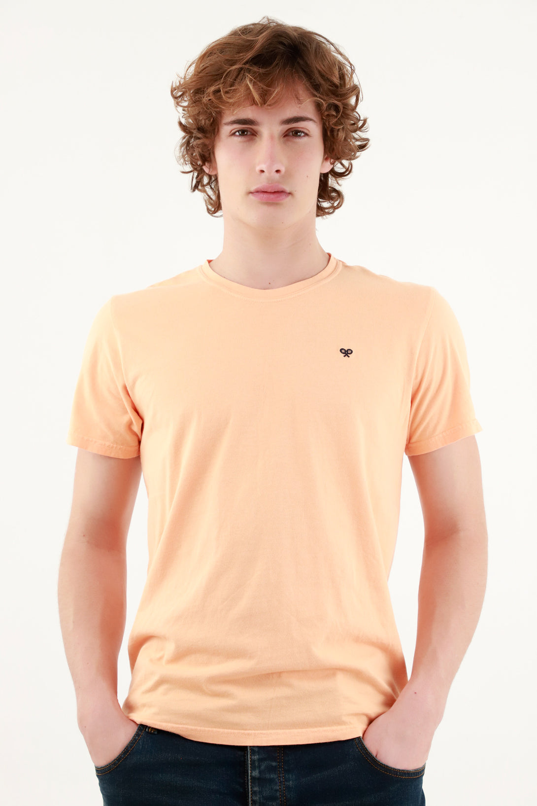 Camiseta naranja con mini bordado para hombre